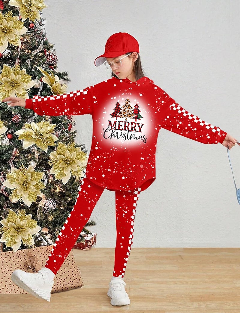 Kangkang Girls Clothes Fall Winter Outfits Graphic Hooded Sweatsuits Sweatpants 2Pcs Set - Image 3